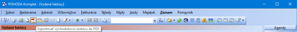 V štandardnej lište po novom nájdete povel Exportovať východiskovú zostavu do PDF  