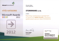 Certifikát pre spoločnosť STORMWARE, víťaza súťaže Microsoft Awards 2012