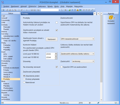 Úprava členění DPH v agendě Globální nastavení