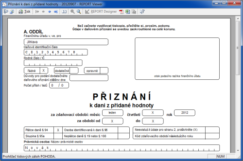 REPORT Viewer: Náhľad daňového priznania vytvoreného v programe POHODA pomocou aplikácie REPORT Viewer