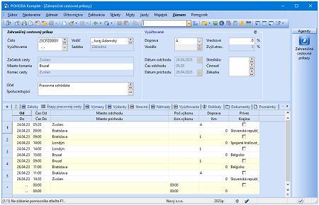 Účtovný program POHODA: Cestovné príkazy