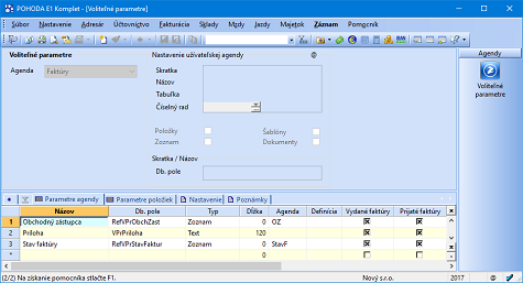 Úprava agend pomocou voliteľných parametrov