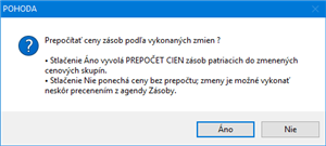 Úpravy predajných cien z agendy Cenové skupiny