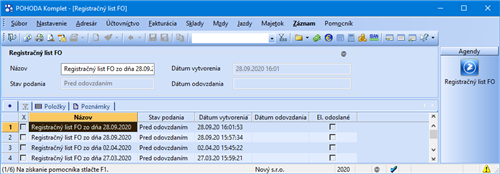 Registračný list FO