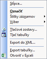 Stĺpce tabuľky 