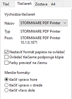 Záložka Tlačiareň